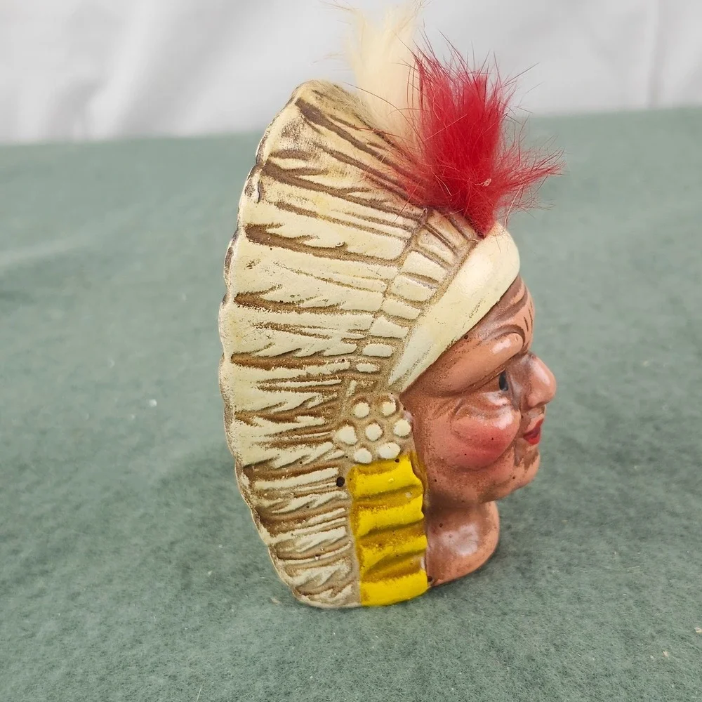 RARE Salt &‎ Pepper Shaker Set: Porcelain Indian Heads Almco Made In Japan